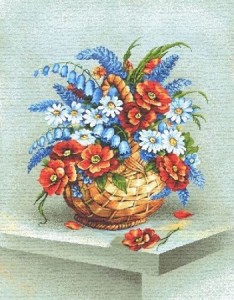 Букет в корзине (красные цветы) - Гобелен  
