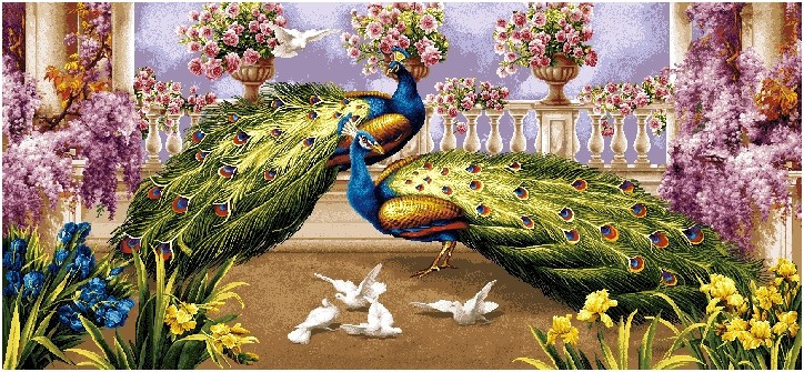 "Павлины и голуби" - Гобелен ( в багетной раме)  