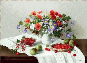"Цветы и ягоды"- Гобелен ( в багетной раме)  