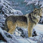 Гобеленовое панно "Волки на снегу"  