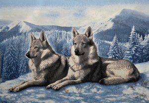 Гобеленовое панно "Волки на снегу"